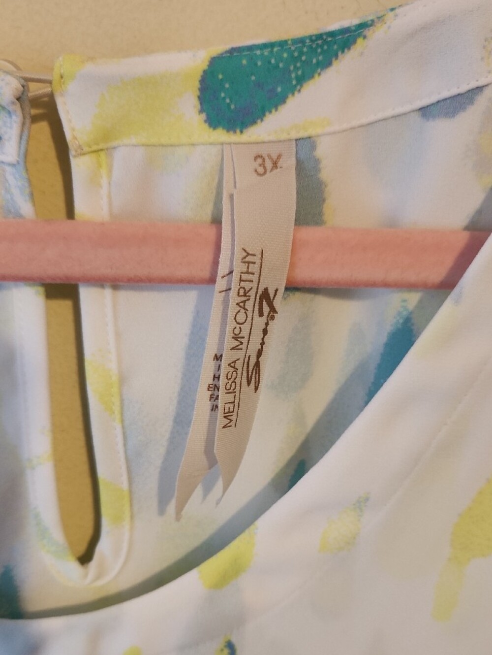 Melissa McCarthy White Chiffon Tank: Blue, Green & Yellow Teardrop Print 3x - Picture 2 of 6